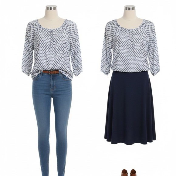 Michael Kors Blue Geometric Print Blouse Size Large Three Quarter Sleeves - Picture 1 of 7